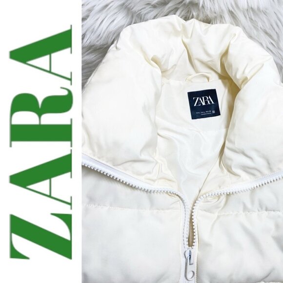 ZARA Mid Length Oversized Cocoon Puffer Coat Cream Water Resistant, Size Large - Picture 13 of 16